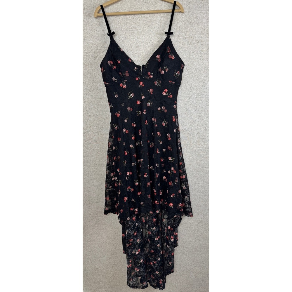 Disney Princess Black Floral Lace Women's High-Low Dress — Size XL — Rose Print